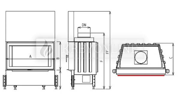 Kobok Kazeta L VD 740/450 510 570 teplovzdušná rovná krbová vložka s výsuvnými dvierkami krbyonline