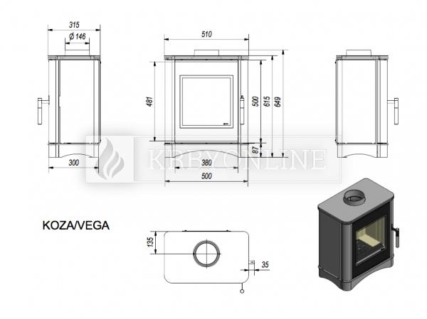 Kratki KOZA VEGA teplovzdušné liatinové krbové kachle krbyonline