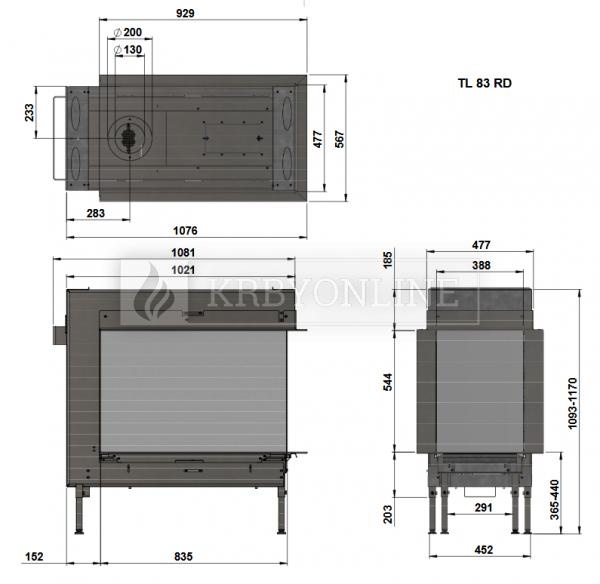 Trimline 83 Room Divider plynová krbová vložka trojstranná krbyonline