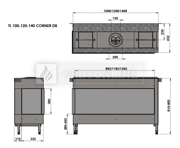 Trimline 100 Corner plynová krbová vložka rohová krbyonline