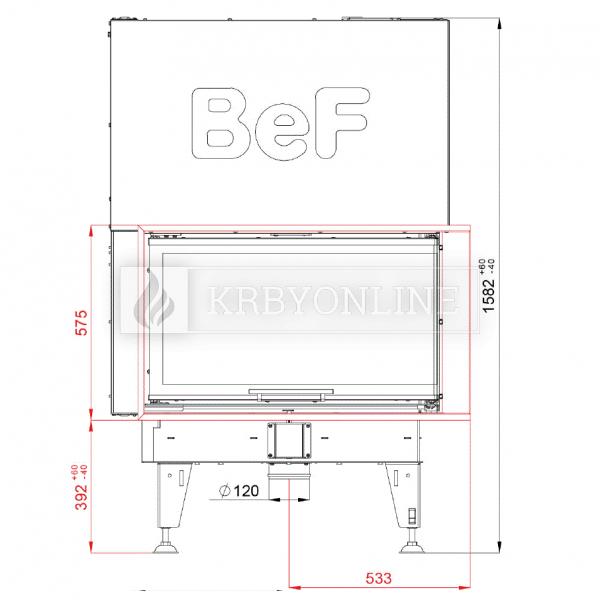 BeF Therm V 10 CP rohová pravá krbová vložka s deleným sklom a výsuvnými dvierkami krbonline