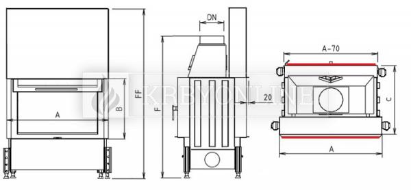 Kobok Chopok O 60 VD 670/450 510 570 teplovzdušná oceľová obojstranná krbová vložka s výsuvnými dvierkami krbyonline