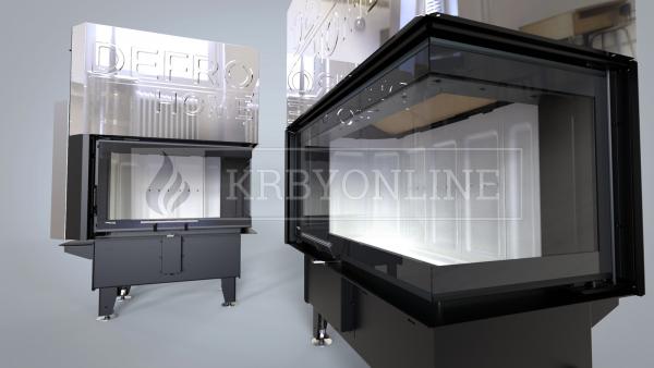  Defro Home RIVA SM BP SHORT G teplovzdušná krbová vložka s pravým rohovým presklením a výsuvným otváraním krbyonline