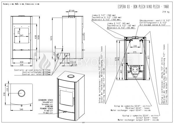 Romotop Espera 03 plechové krbové kachle s teplovodným výmenníkom krbyonline