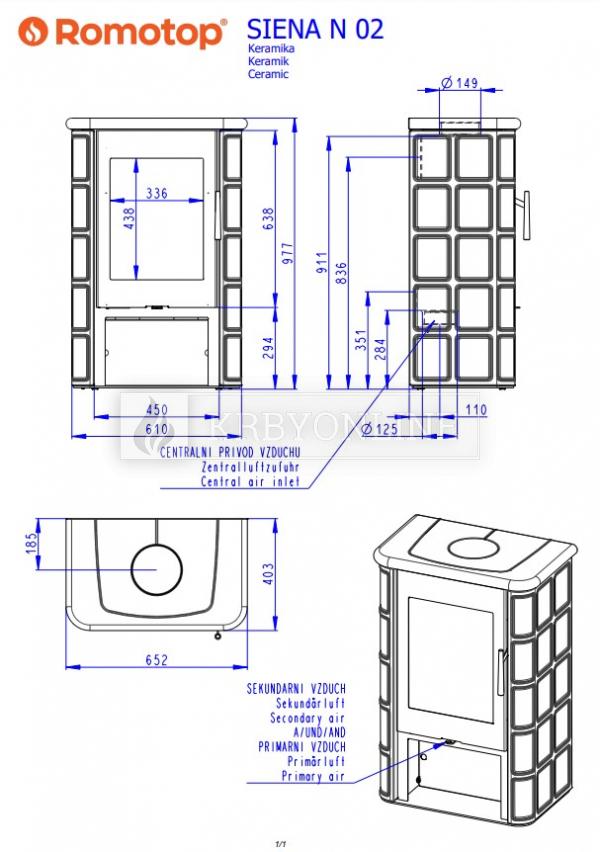 Romotop Siena N 02 novodobé keramické krbové kachle so šamotovými tvarovkami krbyonline