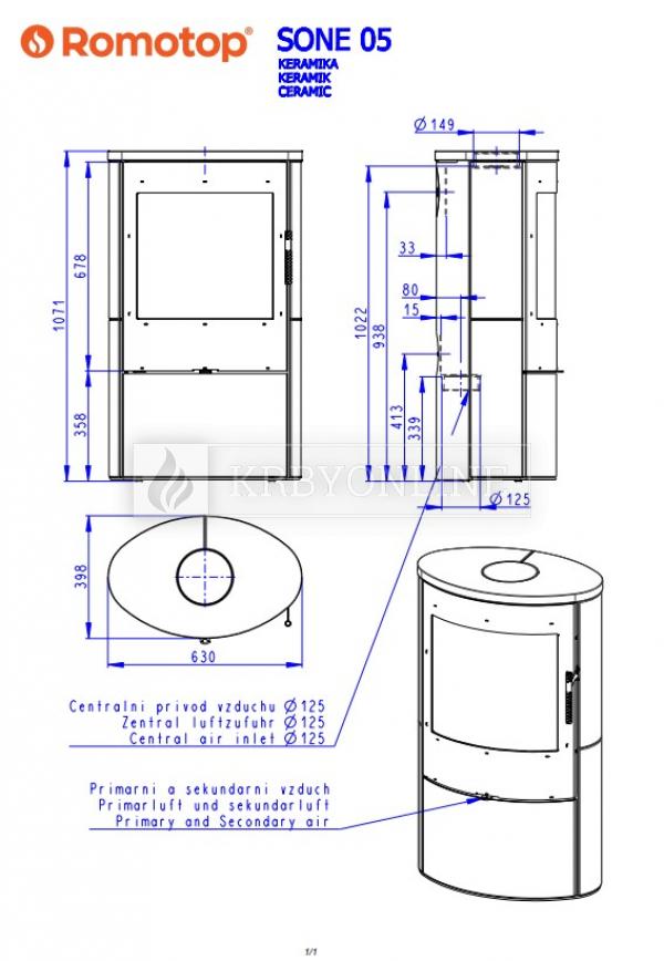 Romotop Sone 05 krbové kachle s keramickým obložením a šamotovým ohniskom krbyonline