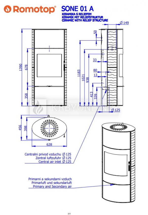 Romotop Sone 01 A krbové kachle s keramickým obložením a reliéfom krbyonline