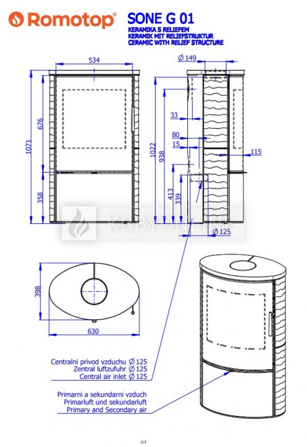 Romotop Sone G 01 keramické krbové kachle s reliéfom a dizajnovým sklom krbyonline