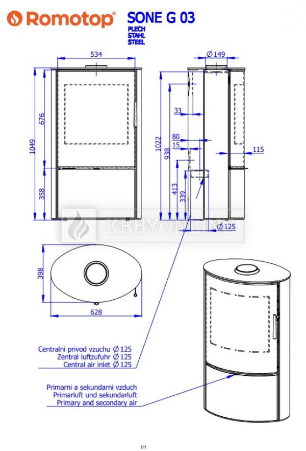 Romotop Sone G 03 plechové krbové kachle s dizajnovým sklom a šamotovými tvarovkami krbyonline