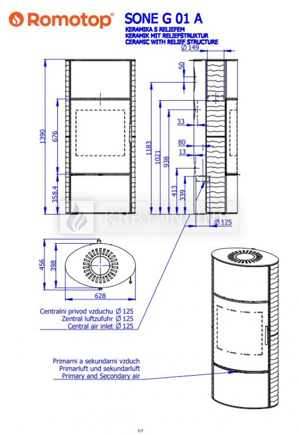 Romotop Sone G 01 A akumulačné krbové kachle s keramickým obložením a reliéfom krbyonline