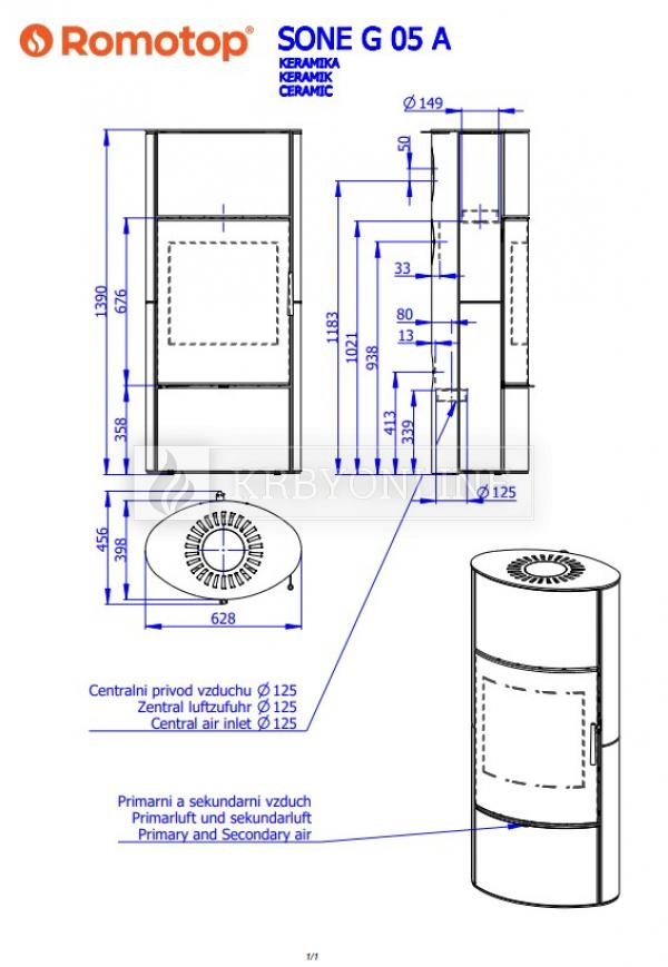 Romotop Sone G 05 A akumulačné keramické krbové kachle so šamotovým ohniskom krbyonline