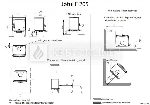 Jotul F 205 BP kompaktné liatinové krbové kachle s popolníkom krbyonline