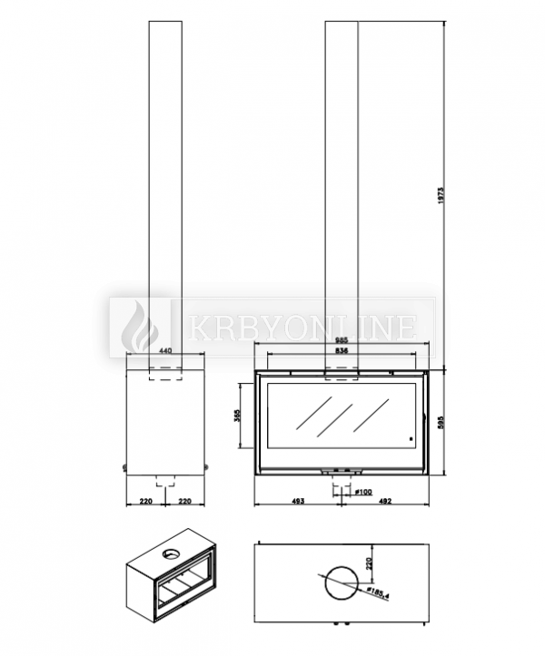 Rocal Habit 100 DC + T teplovzdušné obojstranné plechové krbové kachle krbyonline