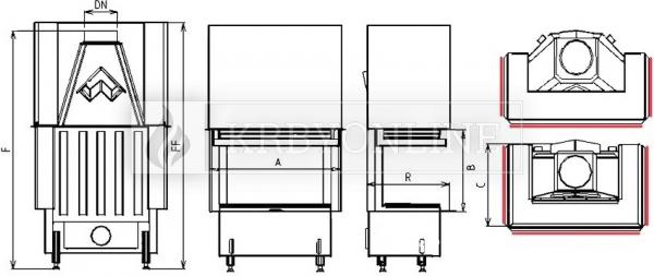 Kobok Chopok 2R90 84 VD 865/450 510 570-S/500 teplovzdušná trojstranná krbová vložka s výsuvnými dvierkami krbyonline