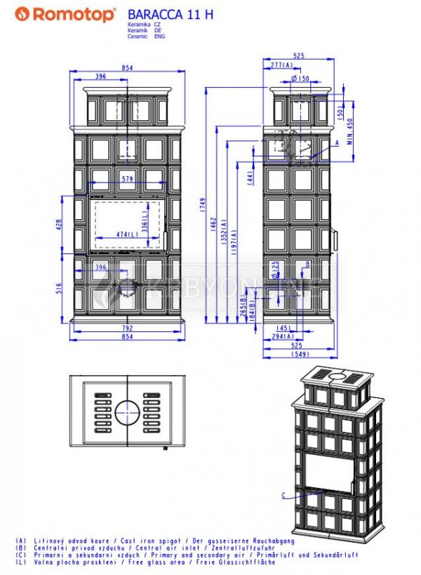 Romotop Baracca 11 H klasické celokeramické kachle s kobkou krbyonline